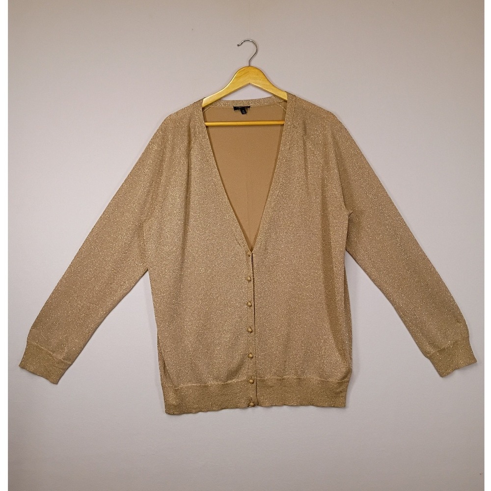 Metallic Shimmer Talbots Womens XL Gold V-Neck Button Front Cardigan Sweater